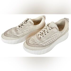 Dolce Vita Dolen Platform Knit Sneakers Cream Beige Chunky Sole Lace Up Size 8